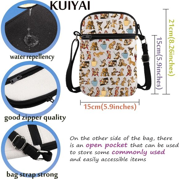 Whimsical Squirrel Lover Cartoon Crossbody Bag - Perfect for Family Vacations - Picture 2 of 6